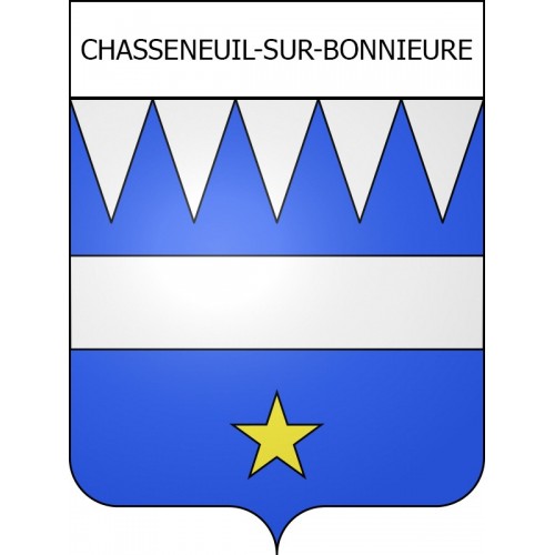 Pegatinas escudo de armas de Chasseneuil-sur-Bonnieure adhesivo de la etiqueta engomada