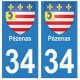 34 Pézenas escudo de armas de la placa etiqueta de registro de la ciudad