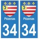 34 Pézenas blason autocollant plaque immatriculation ville