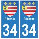 34 Pézenas coat of arms sticker plate registration city