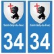 34 Saint-Gély-du-Fesc escudo de armas de la placa etiqueta de registro de la ciudad
