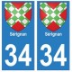 34 Sérignan blason autocollant plaque immatriculation ville