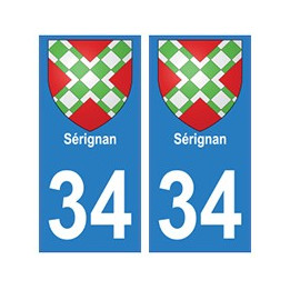 34 Sérignan blason autocollant plaque immatriculation ville