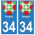 34 Sérignan blason autocollant plaque immatriculation ville