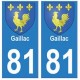 81 Gaillac blason autocollant plaque stickers ville