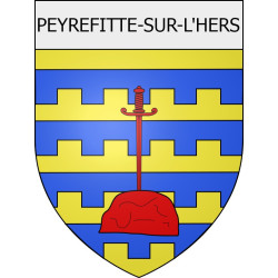 Pegatinas escudo de armas de Mouthoumet adhesivo de la etiqueta engomada