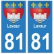 81 Lavaur escudo de armas de la etiqueta engomada de la placa de pegatinas de la ciudad