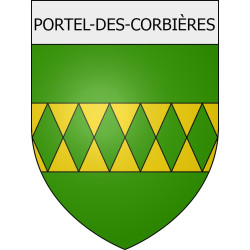Pegatinas escudo de armas de Mouthoumet adhesivo de la etiqueta engomada