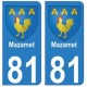 81 Mazamet blason autocollant plaque stickers ville