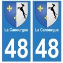 48 La Canourgue escudo de armas de la etiqueta engomada de la placa de pegatinas de la ciudad