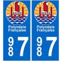 987 polinesia francesa escudo de armas de la etiqueta engomada de la placa