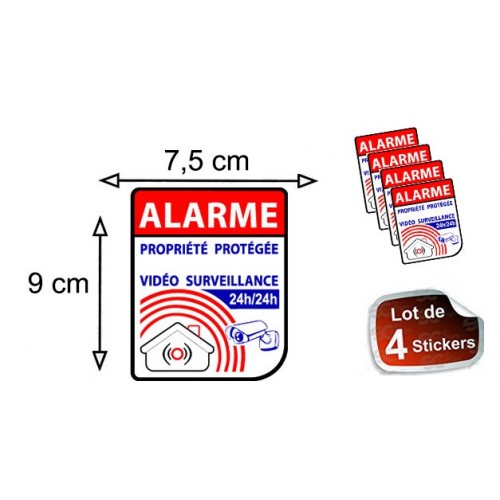 Autocollant Alarme propriété sous vidéo surveillance alarme logo 64 sticker
