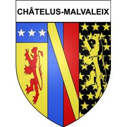 Pegatinas escudo de armas de Châtelus-Malvaleix adhesivo de la etiqueta engomada