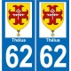 62 Thélus escudo de armas de la etiqueta engomada de la placa de pegatinas de la ciudad