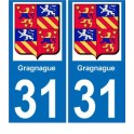 El 31 de Gragnague escudo de armas de la ciudad de etiqueta, placa de la etiqueta engomada
