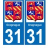 El 31 de Gragnague escudo de armas de la ciudad de etiqueta, placa de la etiqueta engomada
