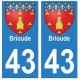 43 Brioude blason autocollant plaque immatriculation ville