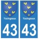 43 Yssingeaux blason autocollant plaque immatriculation ville