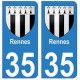 35 Rennes blason autocollant plaque stickers ville