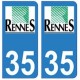 35 Rennes logo autocollant plaque stickers ville