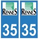 35 Rennes logo autocollant plaque stickers ville