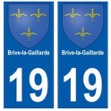 19 Brive la Gaillarde escudo de armas de la etiqueta engomada de la placa de la ciudad