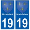 19 Brive la Gaillarde escudo de armas de la etiqueta engomada de la placa de la ciudad