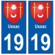 19 Ussac blason autocollant plaque ville