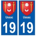 19 Ussac blason autocollant plaque ville