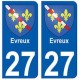 27 Evreux blason autocollant plaque stickers ville