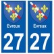 27 Evreux blason autocollant plaque stickers ville