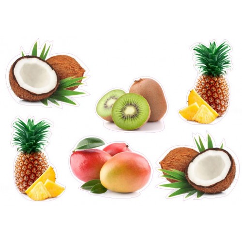 Set de 6 fruits noix coco ananas kiwi mangue exotic logo 4336 sticker cuisine frigo