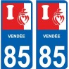 85 vendée coeur logo autocollant plaque immatriculation auto ville sticker