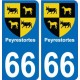 66 Peyrestortes autocollant plaque immatriculation auto ville sticker