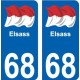 68 Elsass Alsace drapeau sticker autocollant plaque immatriculation auto