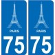 75 Paris eiffel autocollant plaque immatriculation auto ville sticker