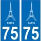 75 Paris eiffel autocollant plaque immatriculation auto ville sticker