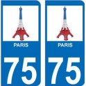 75 Paris eiffel bleu blanc rouge autocollant plaque immatriculation auto ville sticker