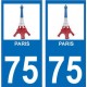 75 Paris eiffel bleu blanc rouge autocollant plaque immatriculation auto ville sticker