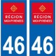 46 Lot région Midi Pyrénées sticker autocollant plaque immatriculation auto