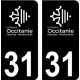 31 Occitanie nouveau logo noir autocollant plaque immatriculation auto ville sticker