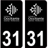 31 Occitanie nouveau logo noir autocollant plaque immatriculation auto ville sticker