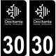 30 Occitanie nouveau logo noir autocollant plaque immatriculation auto ville sticker