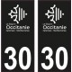 30 Occitanie nouveau logo noir autocollant plaque immatriculation auto ville sticker