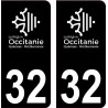32 Occitanie nouveau logo noir autocollant plaque immatriculation auto ville sticker