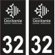 32 Occitanie nouveau logo noir autocollant plaque immatriculation auto ville sticker