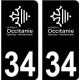 34 Occitanie nouveau logo noir autocollant plaque immatriculation auto ville sticker