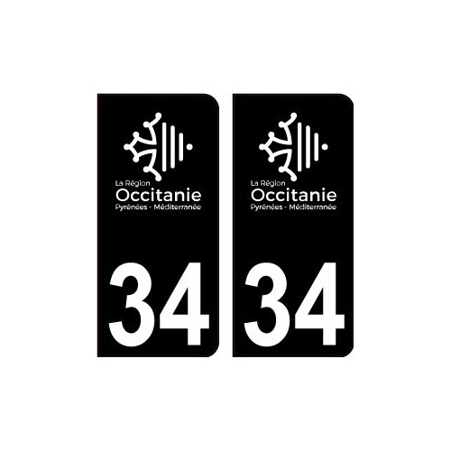34 Occitanie nouveau logo noir autocollant plaque immatriculation auto ville sticker