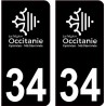 34 Occitanie nouveau logo noir autocollant plaque immatriculation auto ville sticker