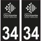 34 Occitanie nouveau logo noir autocollant plaque immatriculation auto ville sticker